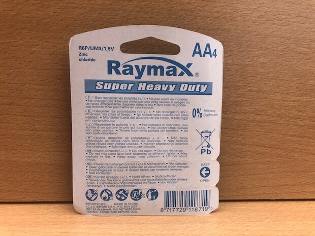 Batterijenset AA-size Zn-Chl Raymax 4 dlg.