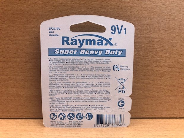 Batterij blok-size 9 volt Raymax.