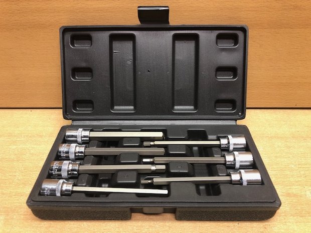Inbusset lang dop 3/8" chroom vanadium 7 dlg.