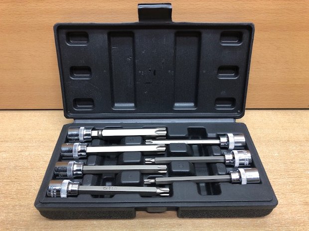 Torx set lang dop 3/8" chroom vanadium 7 dlg.