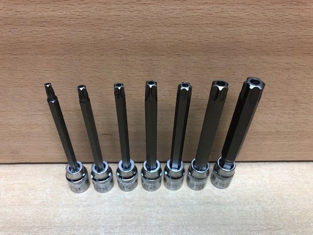 Torx set lang dop 3/8" chroom vanadium 7 dlg.