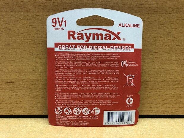 Batterij blok-size 9 volt Raymax alkaline.