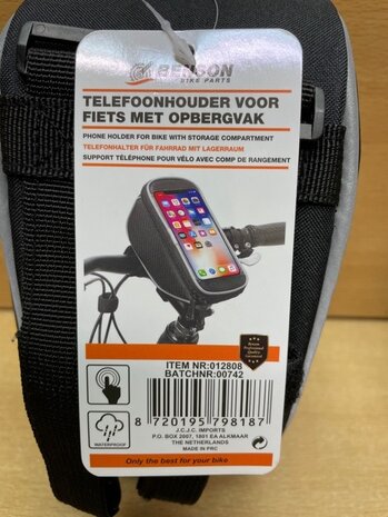 Telefoonhouder voor fiets met tas.