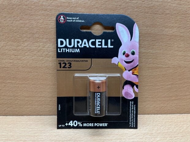 Duracell batterij CR123 lithium 3 volt.