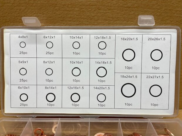 Assortimentsdoos koperringen 220 dlg.