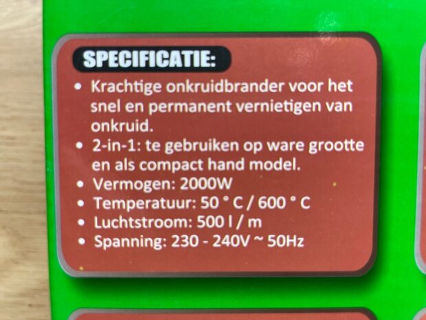 Onkruidbrander 2 in 1 220 volt.