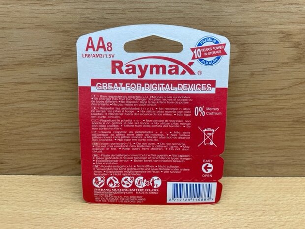 Batterijenset AA-size Alkaline Raymax 8 dlg.