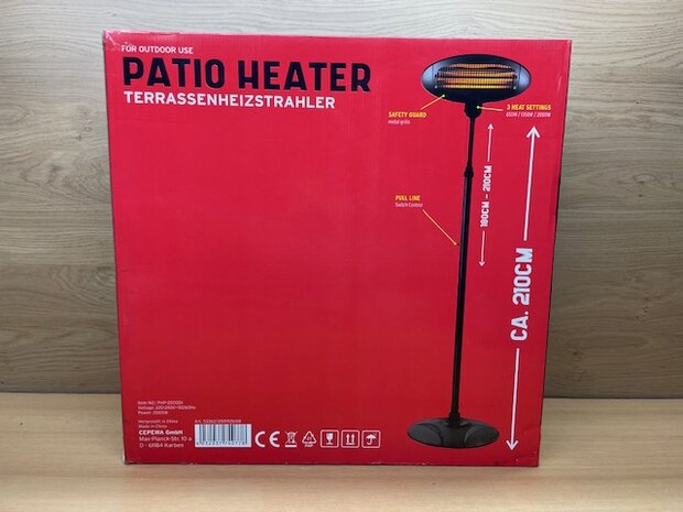 Heater terras staand 2000 watt.