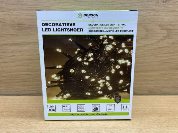 Lichtsnoer 100 witte LED's 11,2m.