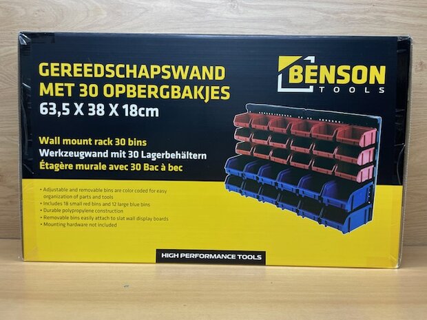 Gereedschapswand met 30 bakjes.
