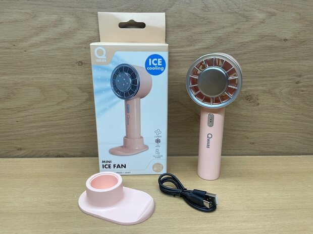 Handventilator Qware Ice oplaadbaar rose.