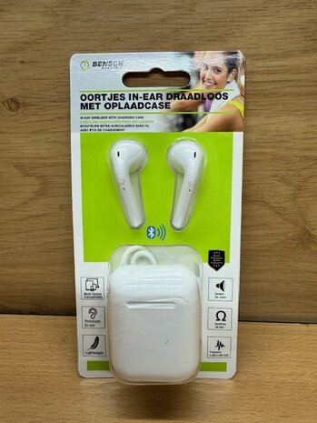 Oortjes in-ear draadloos met oplaadcase.