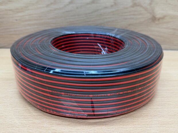 Luidspeaker kabel rood zwart 2x0,75mm² 100m.