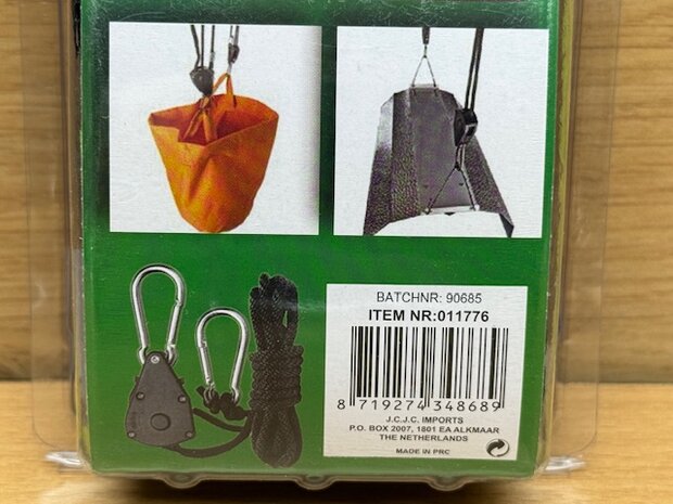 Takelset met touw 2m. 2x34kg.