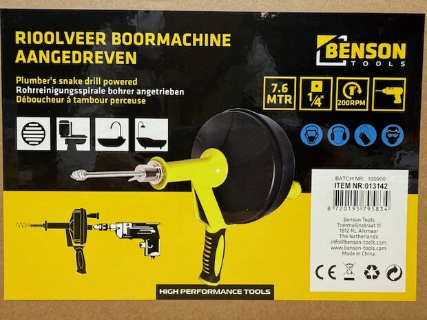 Gootsteen / Riool ontstopper voor boormachine 7,6m.