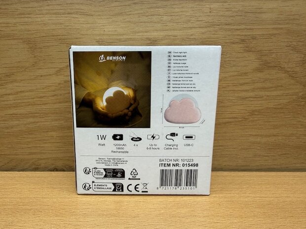 Nachtlampje wolk rose oplaadbaar.