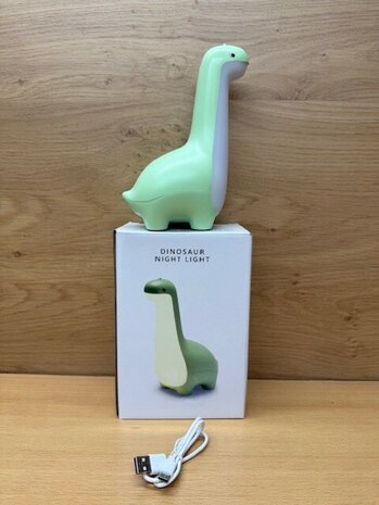 Nachtlamp dinosaurus groen dimbaar oplaadbaar.