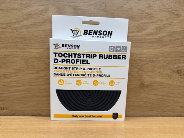 Tochtband EPDM D-profiel zwart 2x3m.