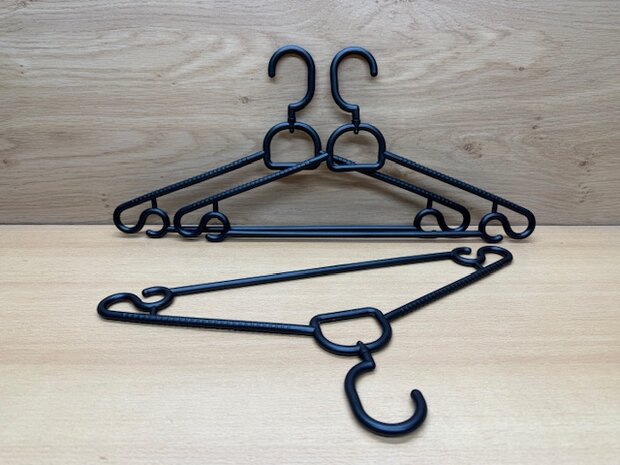 Kledinghangerset zwart kunststof 3 dlg.