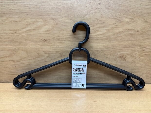 Kledinghangerset zwart kunststof 3 dlg.