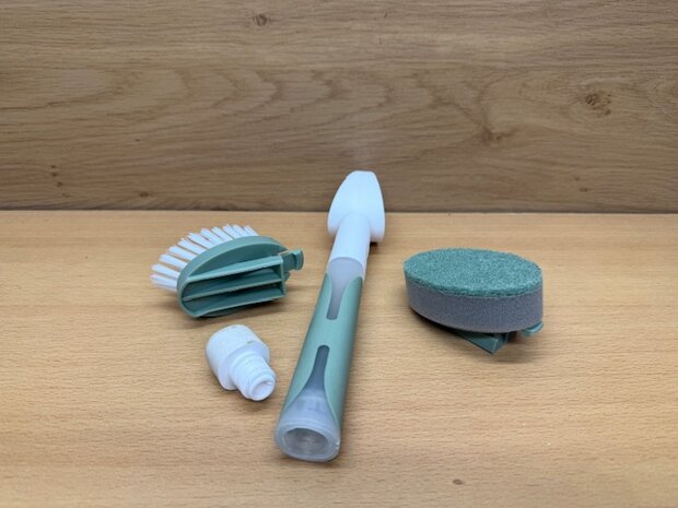 Afwasborstel 2 in 1 met zeepdispenser.