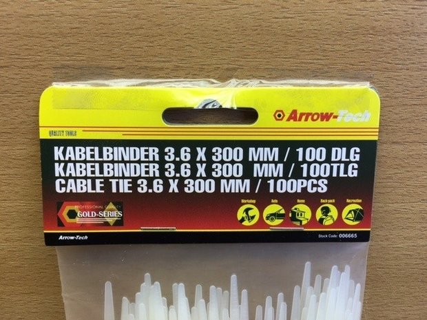 Kabelbinderset 100 dlg wit 3,6x300mm. 