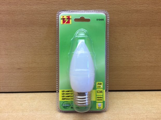 LED lamp kaars, 3 watt E27.