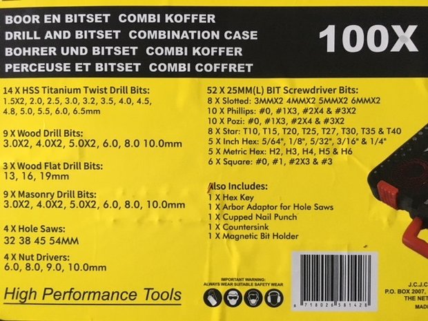 Boren en bitsset 100 dlg in koffer.