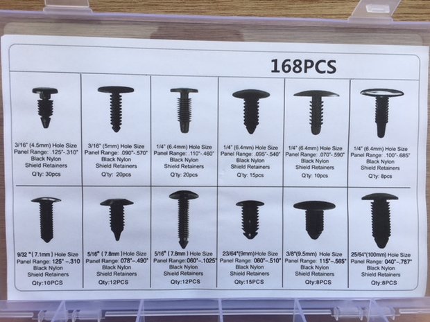 Assortimentsdoos clips met schroeven 168 dlg.