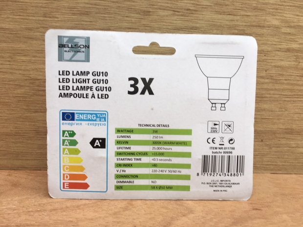 LED lampset GU10 3>30 watt 3 dlg.