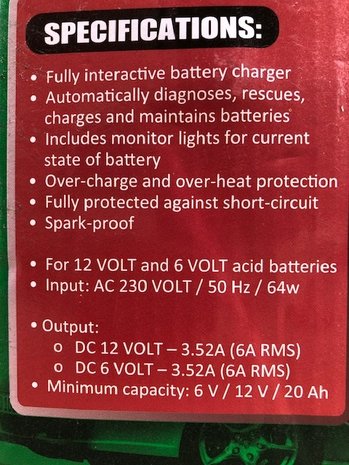 Acculader 6 en 12 volt 6 ampere.